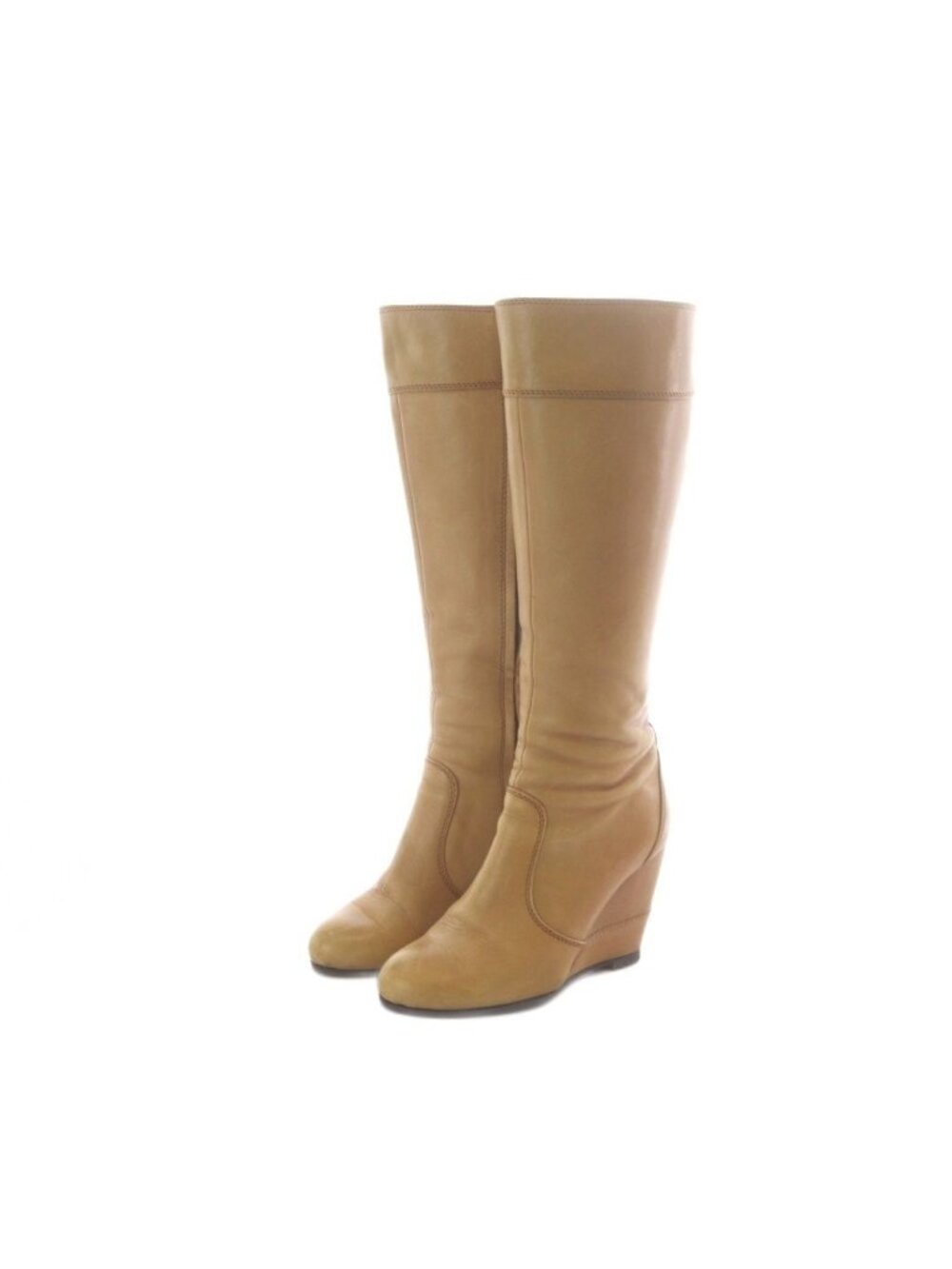Fendi Long Boots Camel Wedge Leather 35.5